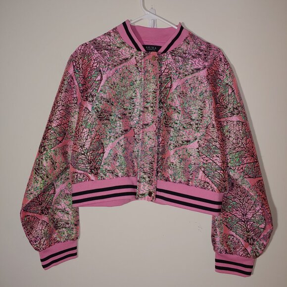 AKIRA Jackets & Blazers - Akira BROCADE TAPESTRY SPRING BOMBER Size XL Pink